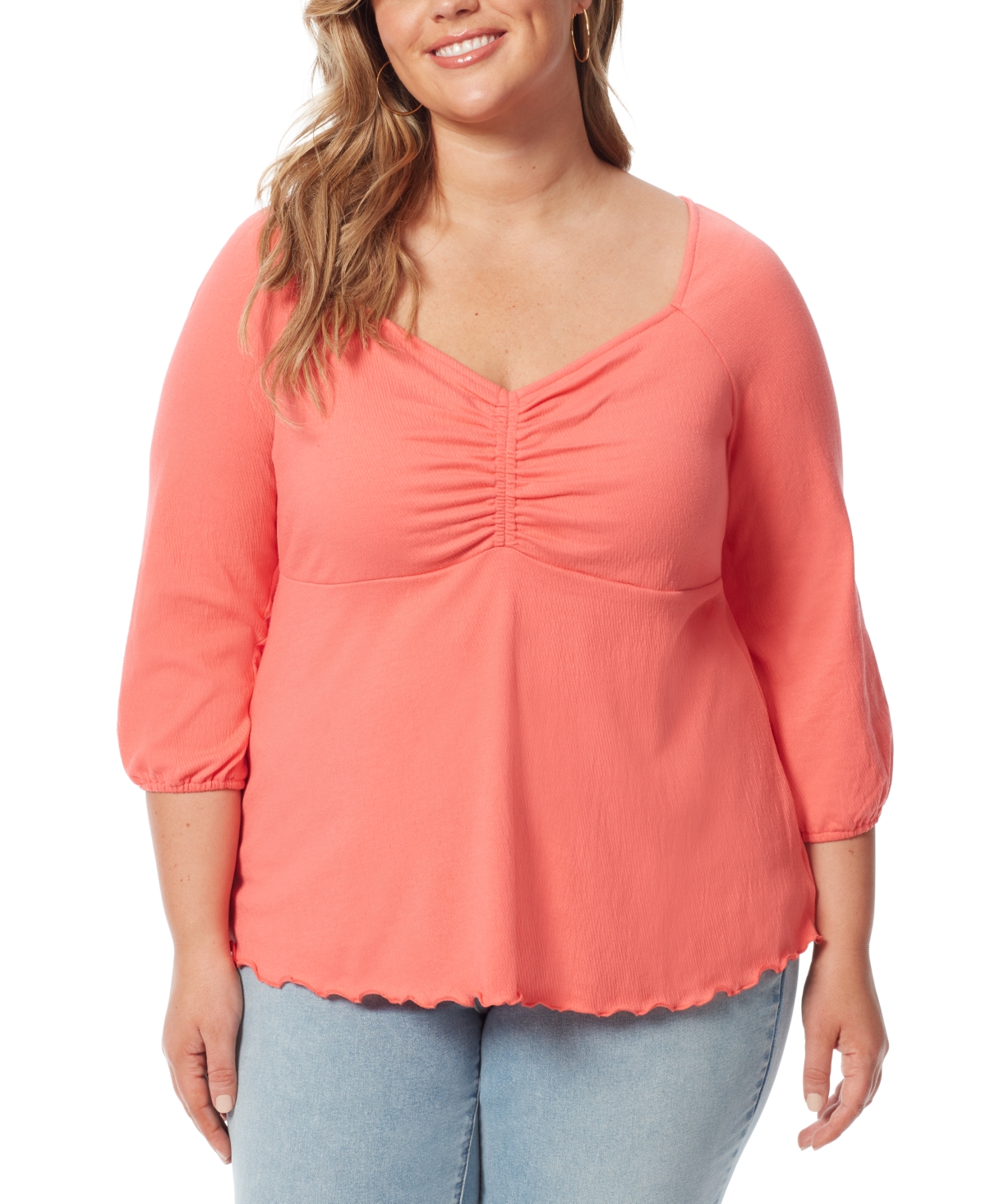 Jessica Simpson Trendy Plus Size Moriah Ruched 3/4-Sleeve Top