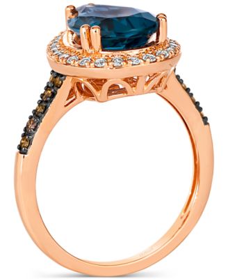 Deep Sea Blue Topaz (3 ct. t.w.) & Diamond (3/8 ct. t.w.) Teardrop Halo Ring in 14k Rose Gold