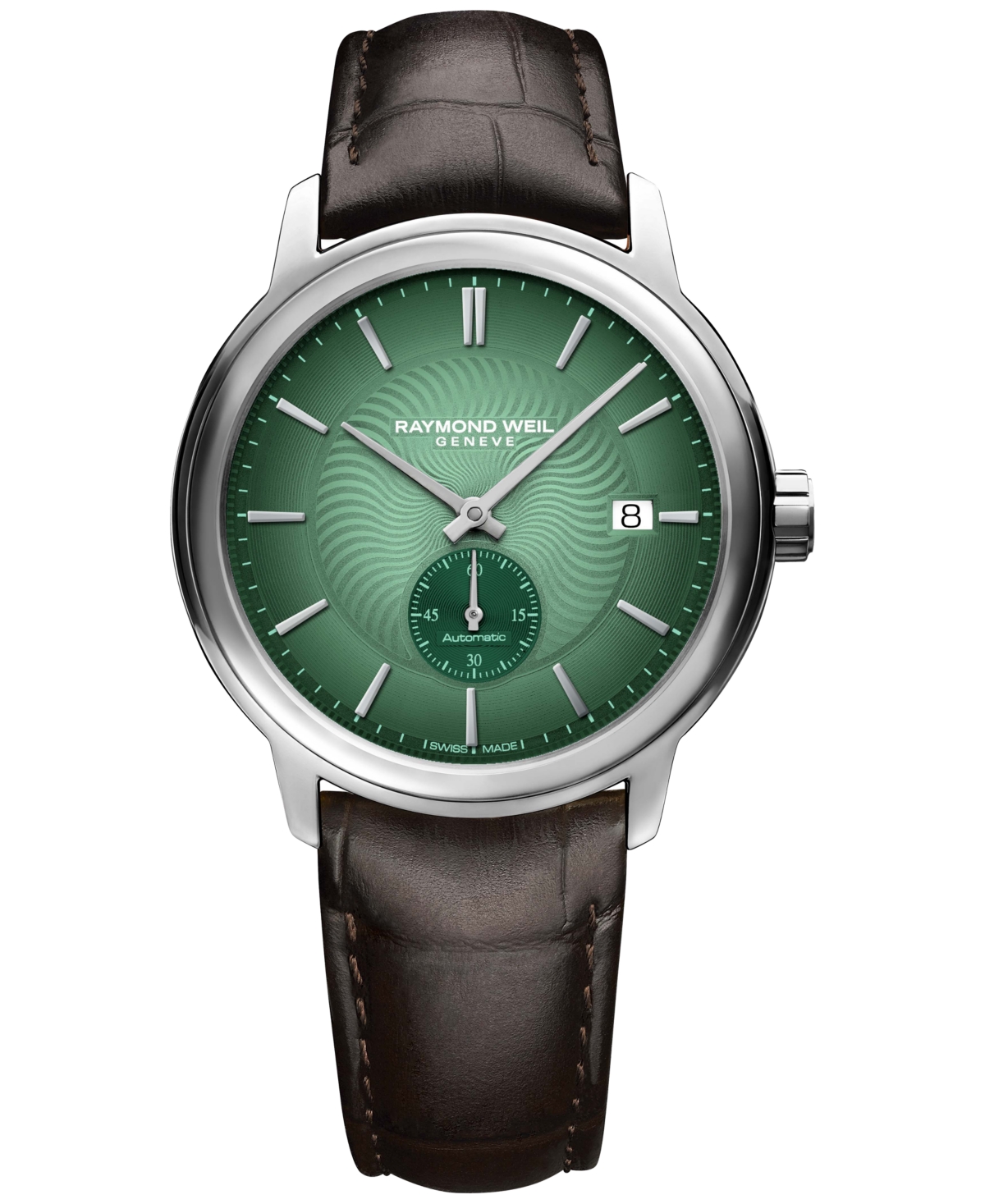 Men's Swiss Automatic Maestro Small Seconds Brown Leather Strap Watch 40mm - Green