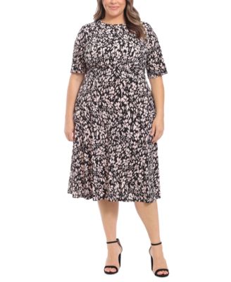 London Times - Plus Size Floral-Print Short-Sleeve Midi Dress