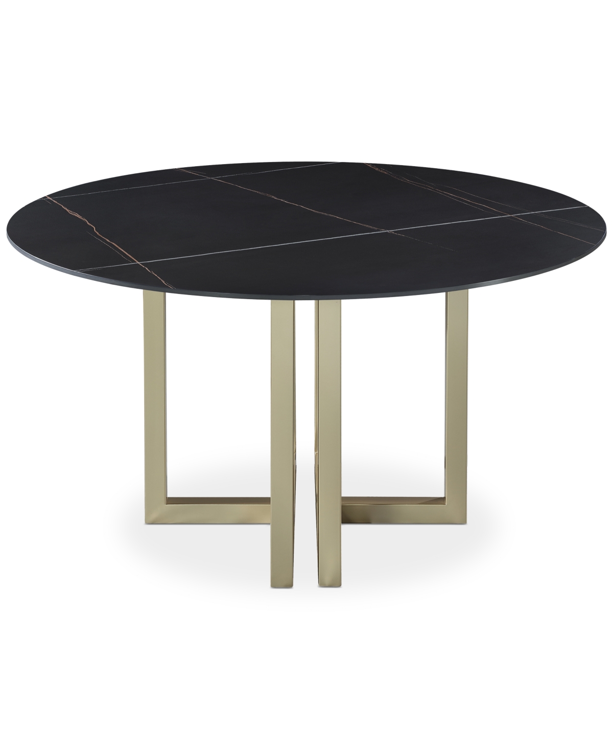 Furniture Emila 54" Round Sintered Stone Mix And Match Dining Table, Created For Macy's In Black Sintered Stone With Champagne Base