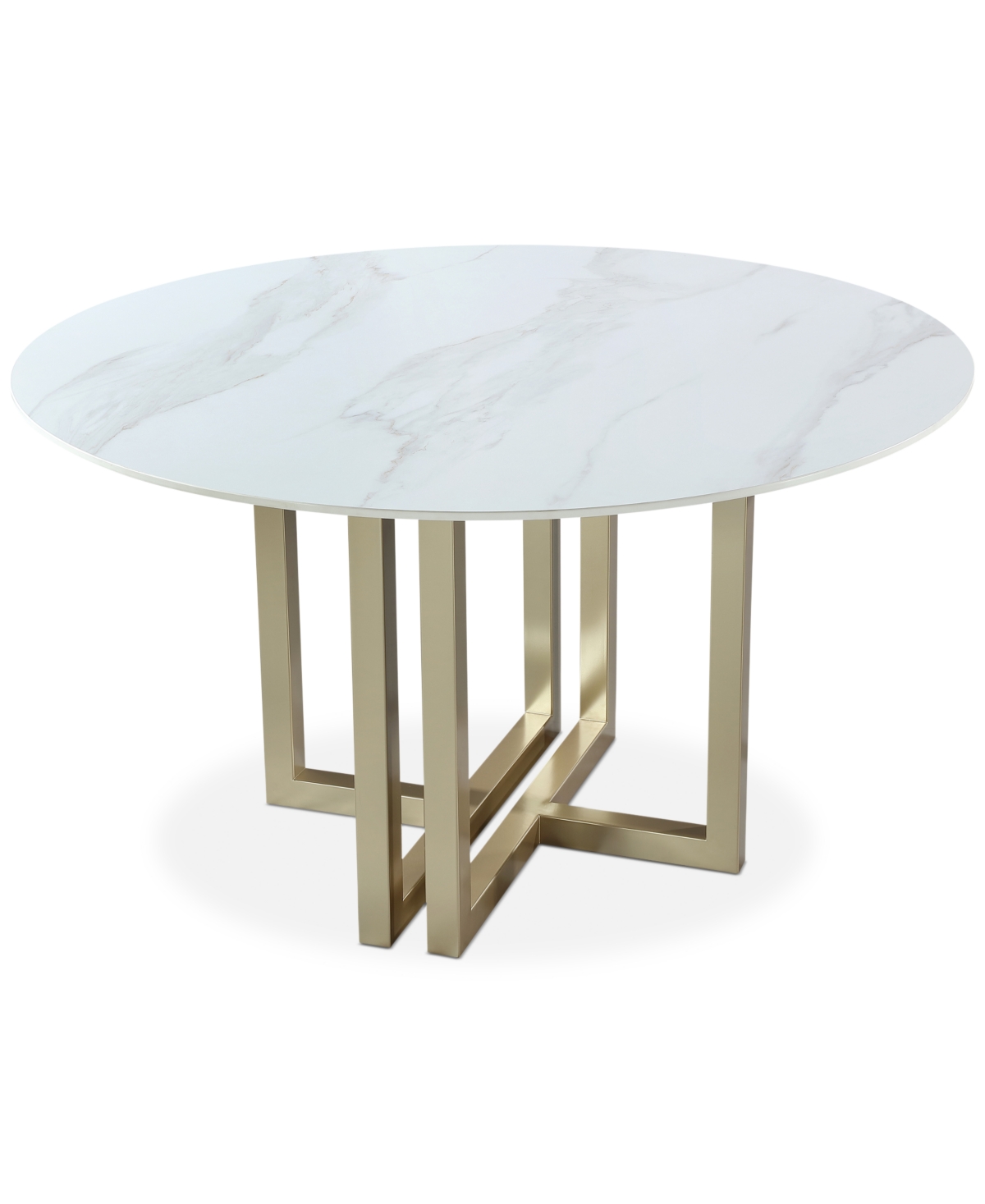 Furniture Emila 54" Round Sintered Stone Mix And Match Dining Table, Created For Macy's In White Sintered Stone With Champagne Base