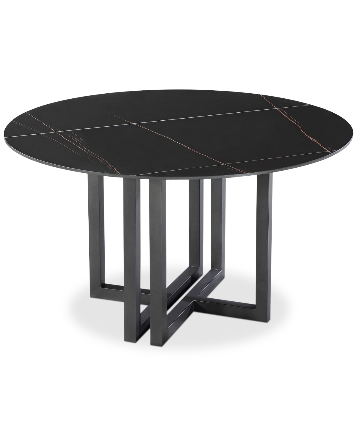 Furniture Emila 54" Round Sintered Stone Mix And Match Dining Table, Created For Macy's In Black Sintered Stone With Black Base