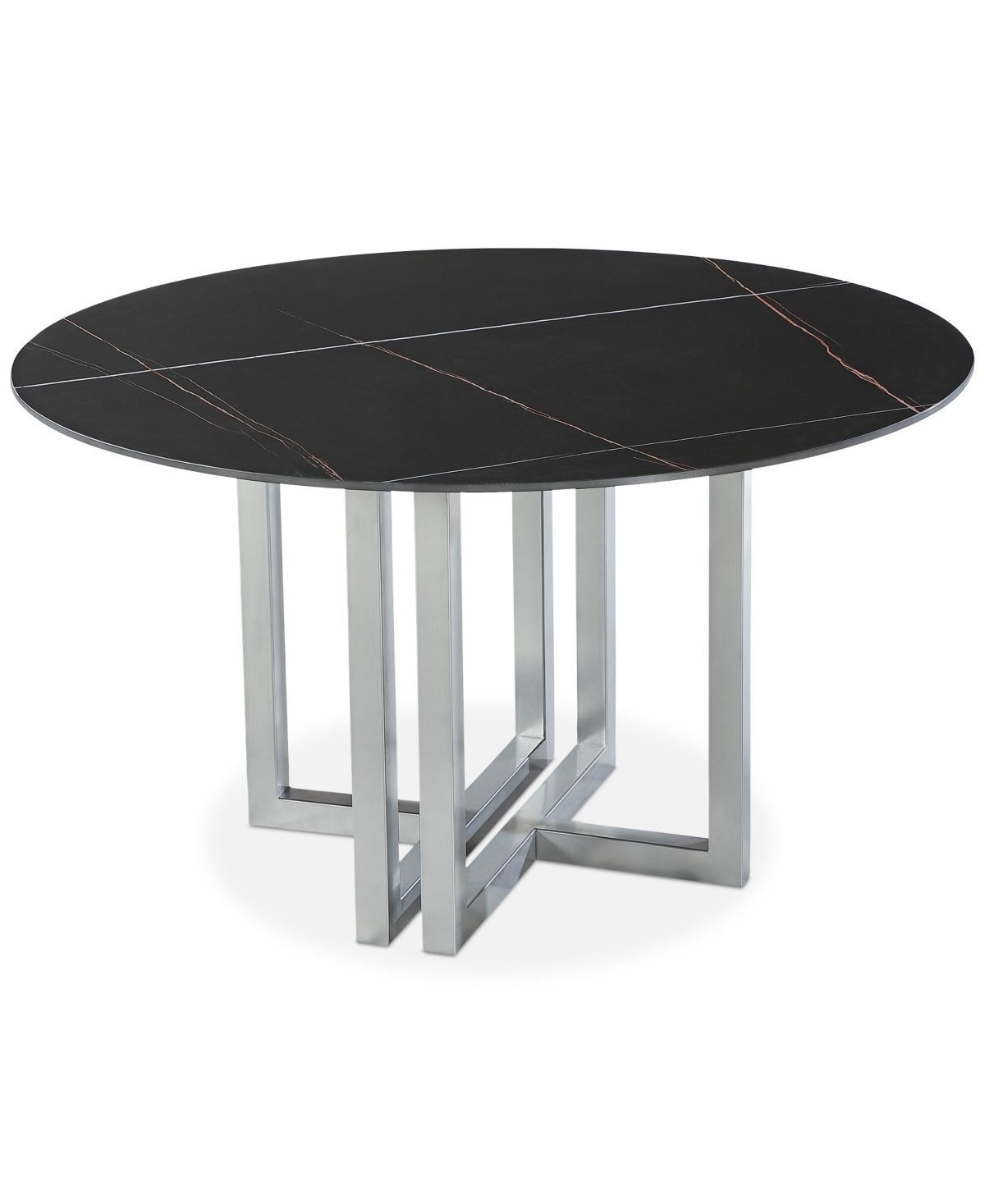 Furniture Emila 54" Round Sintered Stone Mix And Match Dining Table, Created For Macy's In Black Sintered Stone With Silver Base