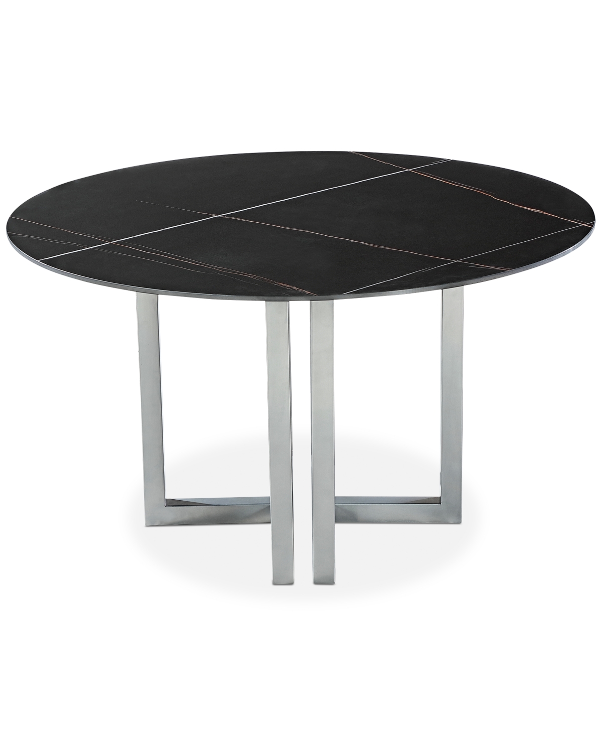 Emila Round Sintered Stone Dining Table, Created for Macy's - Black Sintered Stone With Silver Base