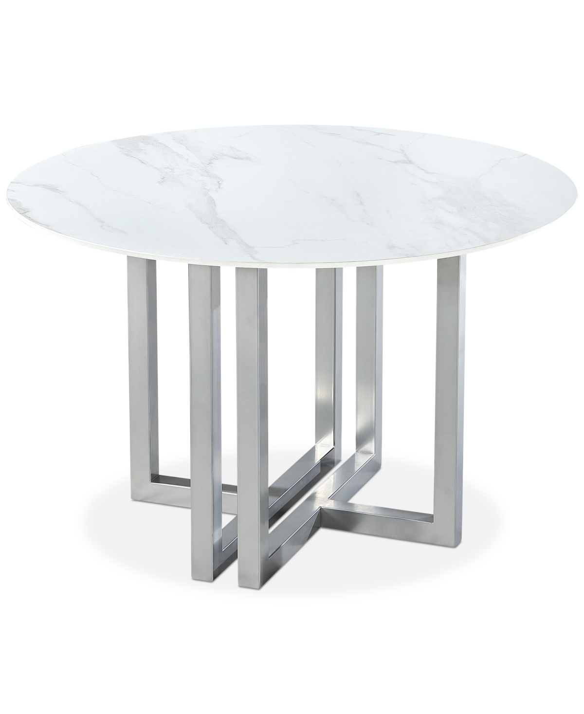 Furniture Emila 54" Round Sintered Stone Mix And Match Dining Table, Created For Macy's In White Sintered Stone With Silver Base