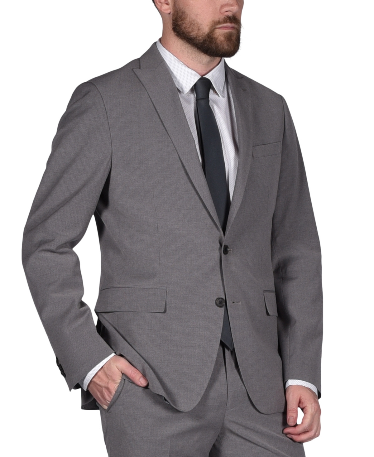Portfolio Men's Micro-Grid Slim-Fit Stretch Suit Jacket - Light Grey