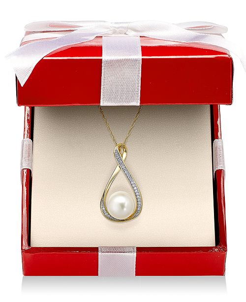 Macy's Cultured Freshwater Pearl (9mm) and Diamond Accent Pendant 18