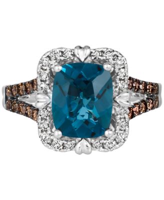 Deep Sea Blue Topaz (3 ct. t.w.) & Diamond (5/8 ct. t.w.) Ring in 14k White Gold