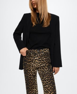 MANGO Women's Animal Print Straight Jeans