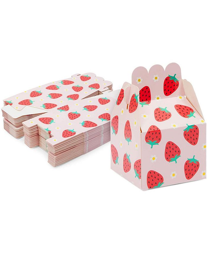 Sparkle and Bash Strawberry Birthday Party Favor Treat Boxes (Pink, 3.5
