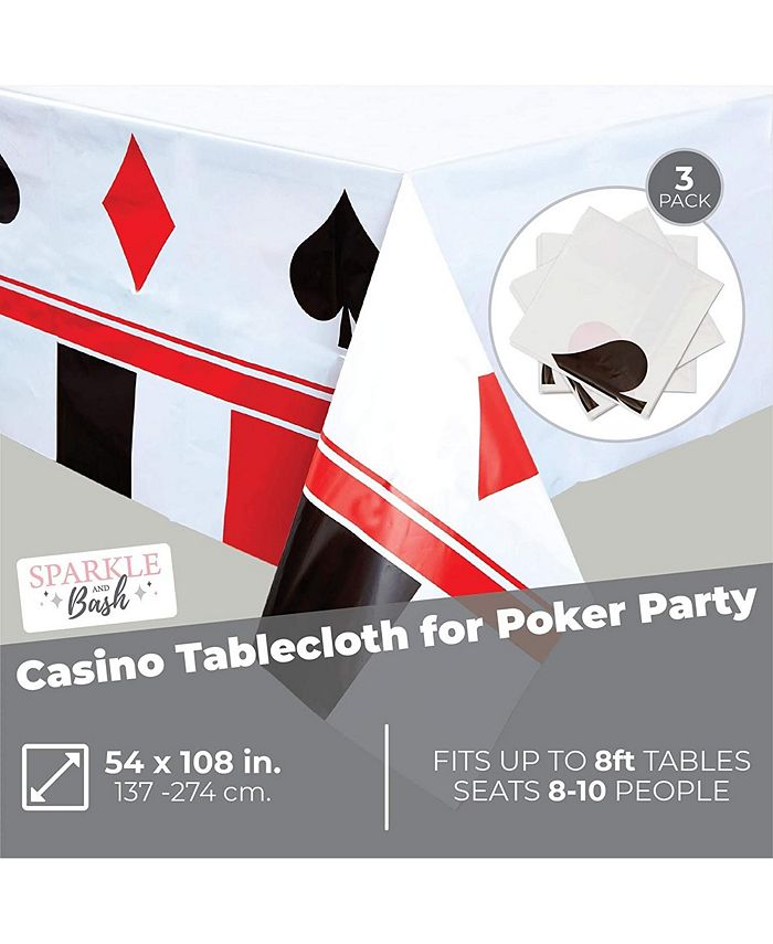Sparkle and Bash Casino Plastic Tablecloth for Poker Party (54 x 108 in, White, 3 Pack) Macy's