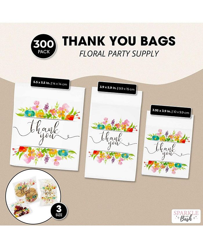 Sparkle and Bash Floral Thank You Goodie Bags, Party Decor in 3 Sizes