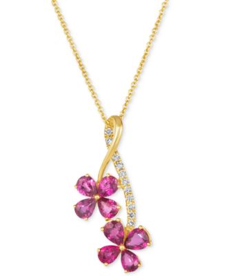 Le Vian - Passion Ruby (1-5/8 ct. t.w.) & Nude Diamond (1/10 ct. t.w.) Double Flower Adjustable 20" Pendant Necklace in 14k Gold