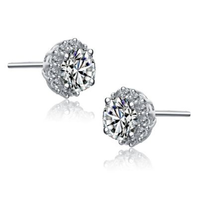 Sterling Silver Cubic Zirconia Round Stud Style Earrings