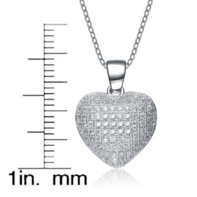 Cubic Zirconia Sterling Silver Rhodium Plated Micro Set Heart Shape Drop Pendant