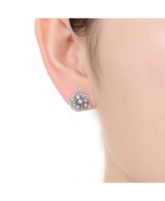 Sterling Silver with Rhodium Plated Clear Round Cubic Zirconia Swirl Halo Stud Earrings
