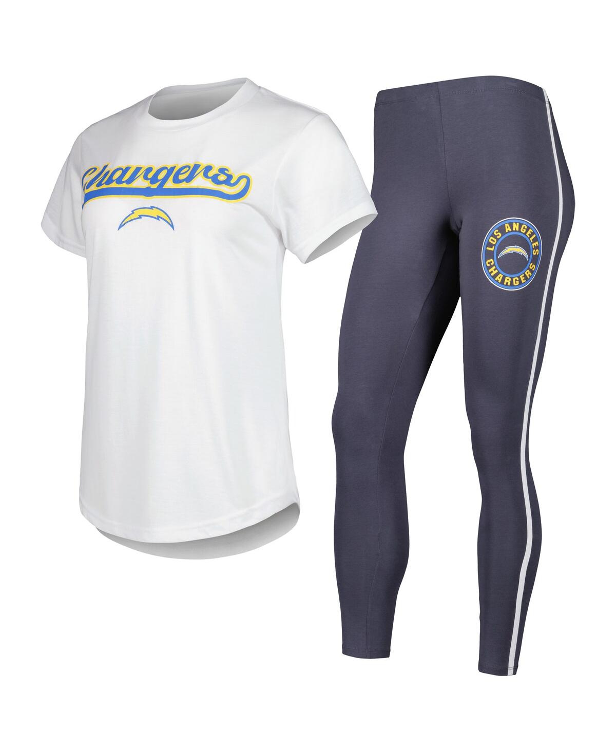 Women's Concepts Sport White, Charcoal Los Angeles Chargers Sonata T-shirt and Leggings Sleep Set - White, Charcoal