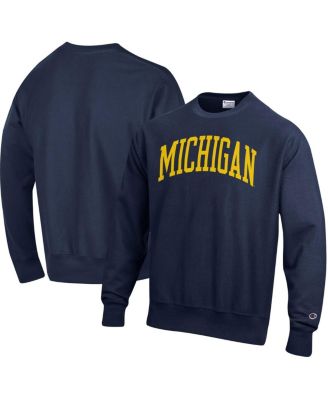Men's Navy Michigan Wolverines Arch Reverse Weave Pullover Sweatshirt