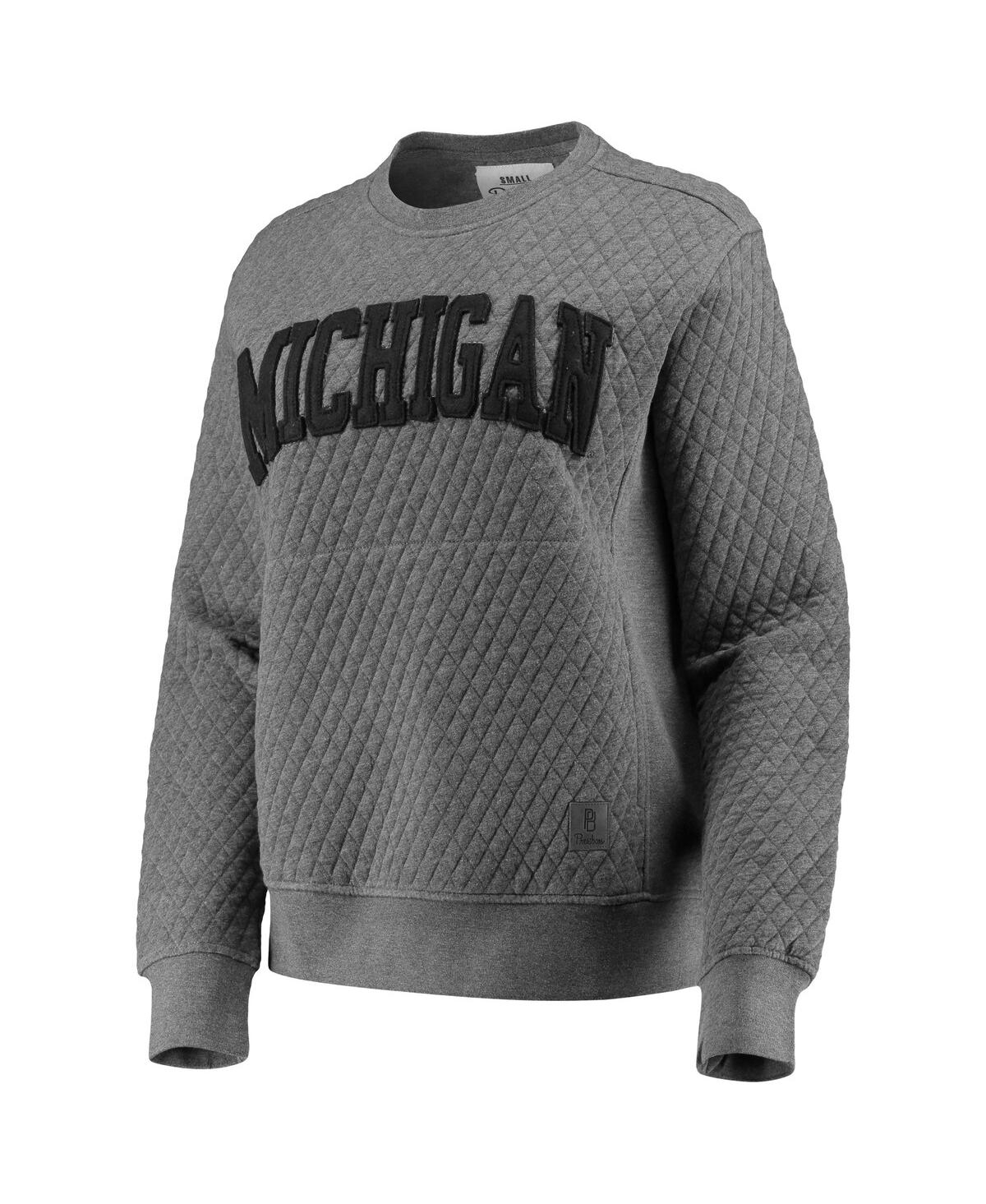 PRESSBOX WOMEN'S PRESSBOX HEATHER CHARCOAL MICHIGAN WOLVERINES MOOSE QUILTED PULLOVER SWEATSHIRT 