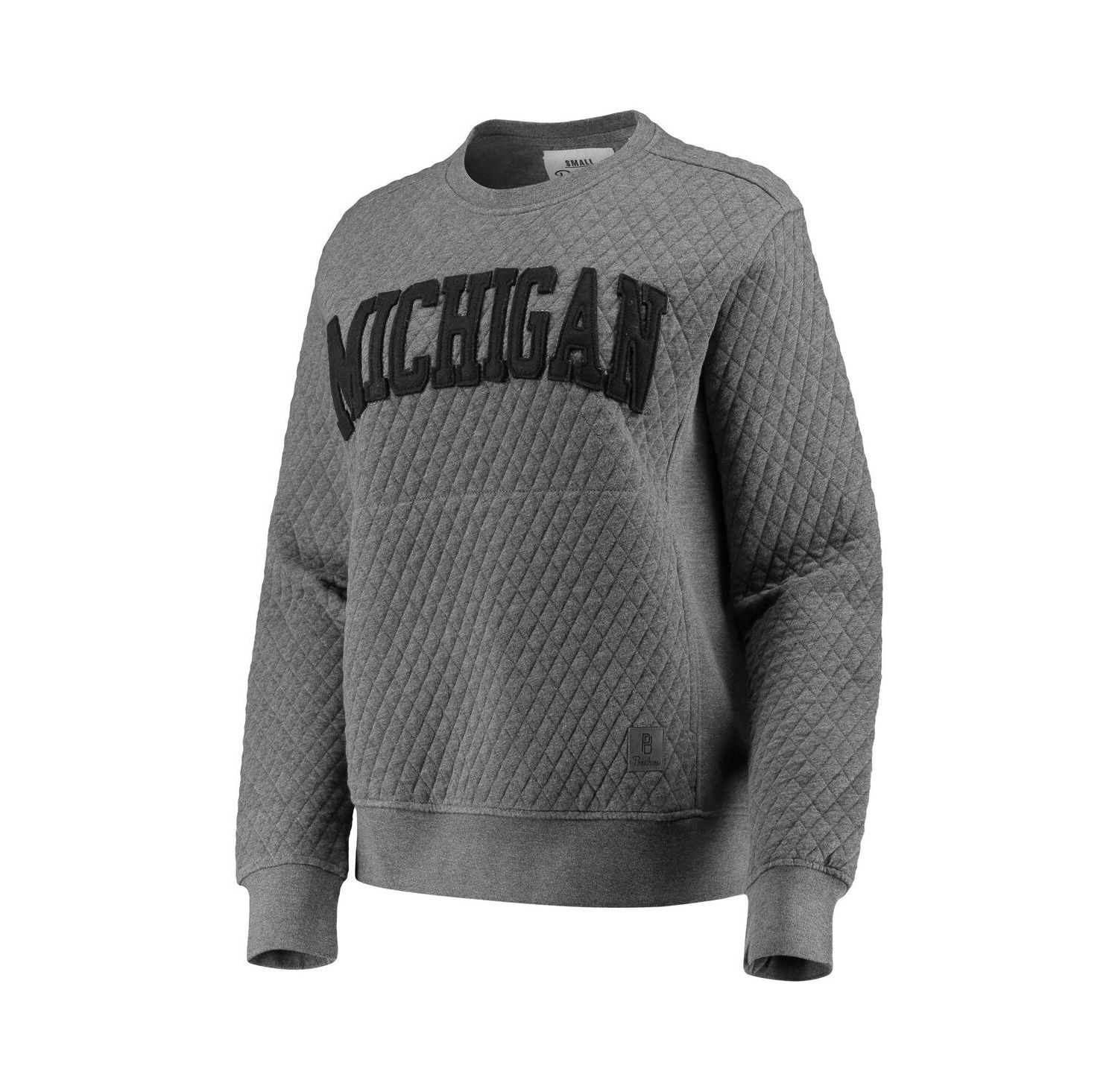 Women's Heather Charcoal Michigan Wolverines Moose Quilted Pullover Sweatshirt