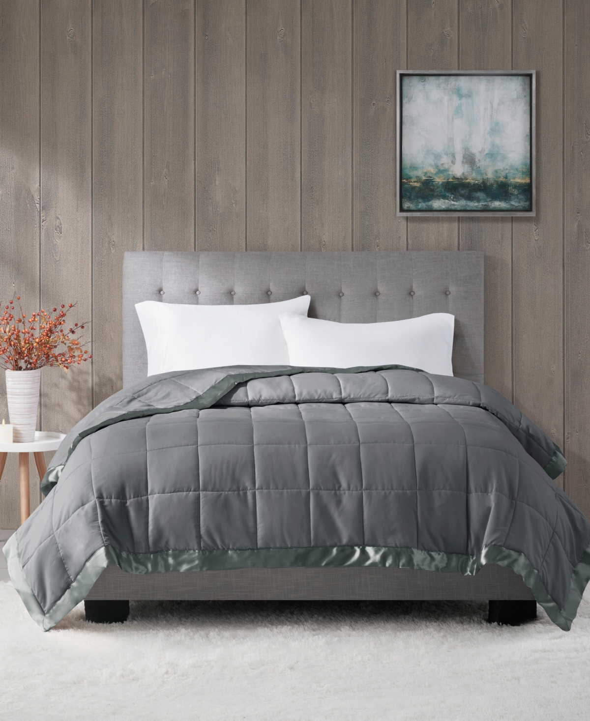 Madison Park Windom Lightweight Down Alternative Blanket With Satin Trim, Twin In Charcoal