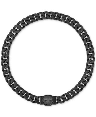 Philipp Plein - Small Gunmetal IP Stainless Steel Logo Cuban Link 19-2/3" Necklace