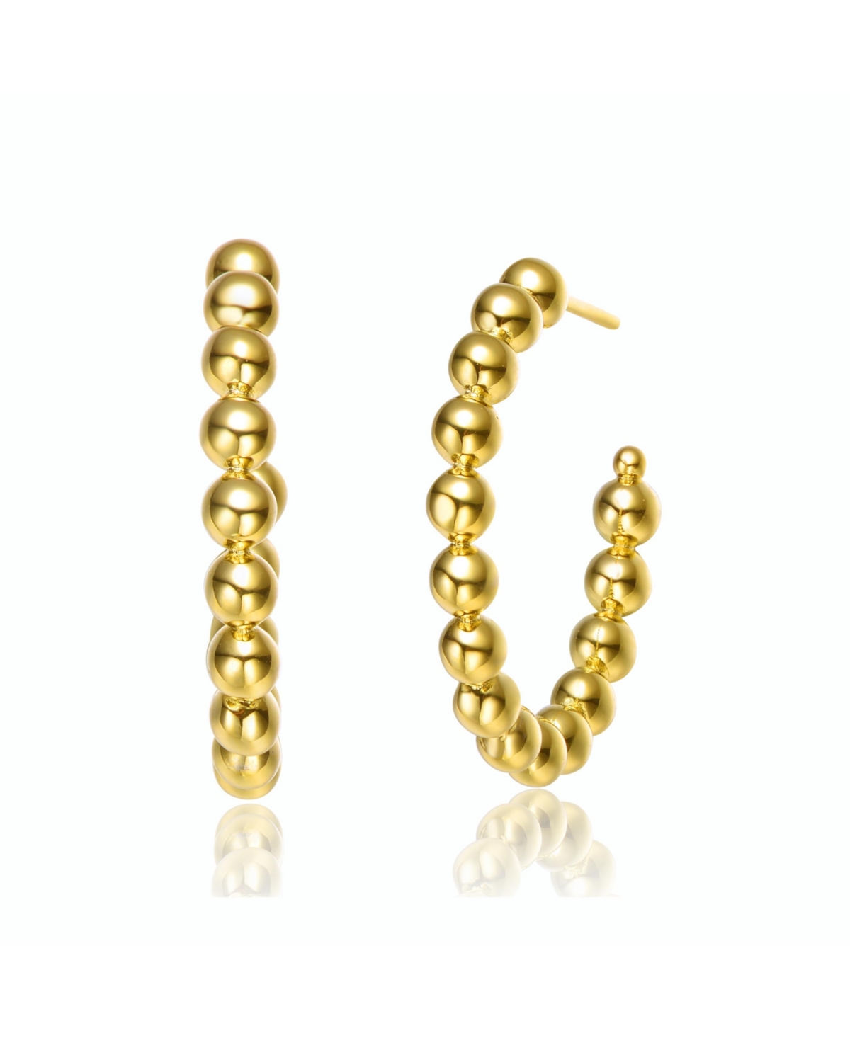 14K Gold Plated Bead Open Hoop Earrings - Gold
