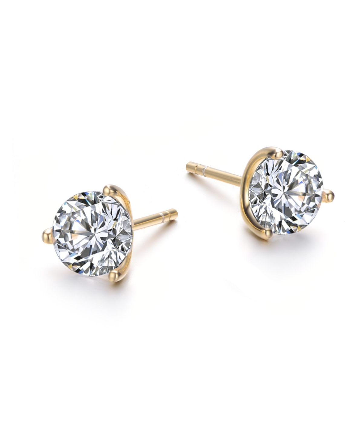 Rachel Glauber WhitePlated 3-Prong Martini Solitaire Stud Earrings - Gold