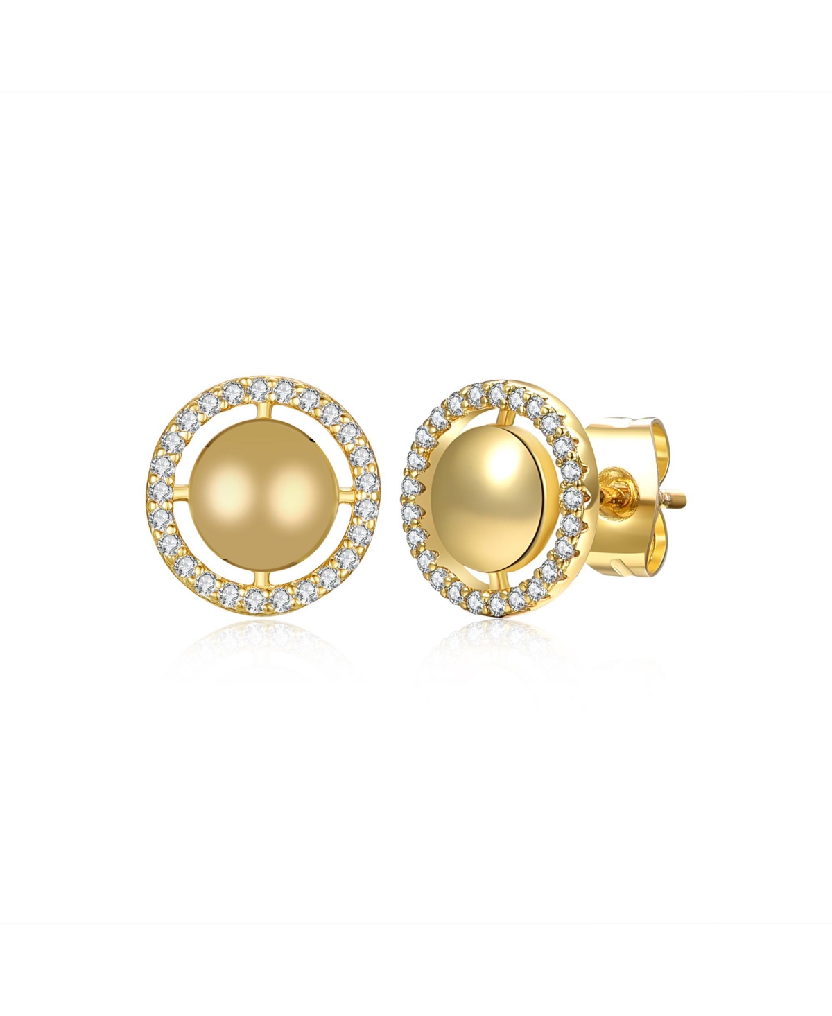 Radiant 14k Yellow Gold Plated Eternity Halo Medallion Stud Earrings with Cubic Zirconia - Gold