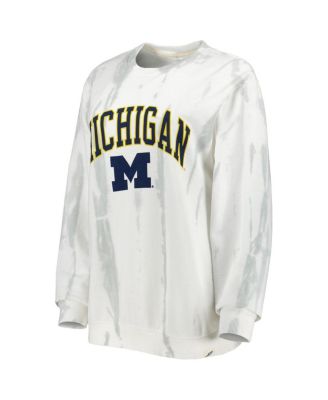 Men's White, Silver Michigan Wolverines Classic Arch Dye Terry Crewneck Pullover Sweatshirt