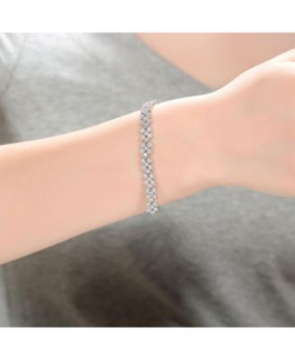 Sterling Silver with Rhodium Plated Clear Round Cubic Zirconia Milgrain Bezel Tennis Bracelet