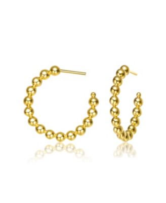 14K Gold Plated Bead Open Hoop Earrings