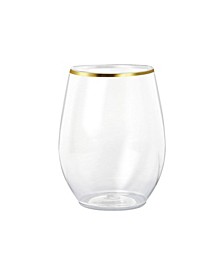 16 oz. Clear with Gold Elegant Stemless Plastic Wine Glasses (64 Glasses)