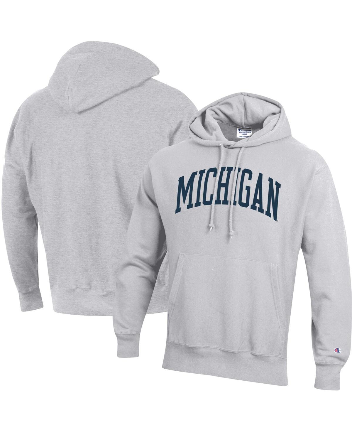 CHAMPION MEN'S CHAMPION HEATHERED GRAY MICHIGAN WOLVERINES BIG AND TALL REVERSE WEAVE FLEECE PULLOVER HOODIE 