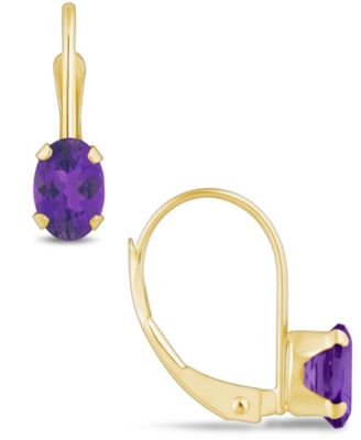 Gemstone Leverback Earrings in 10K Yellow Gold