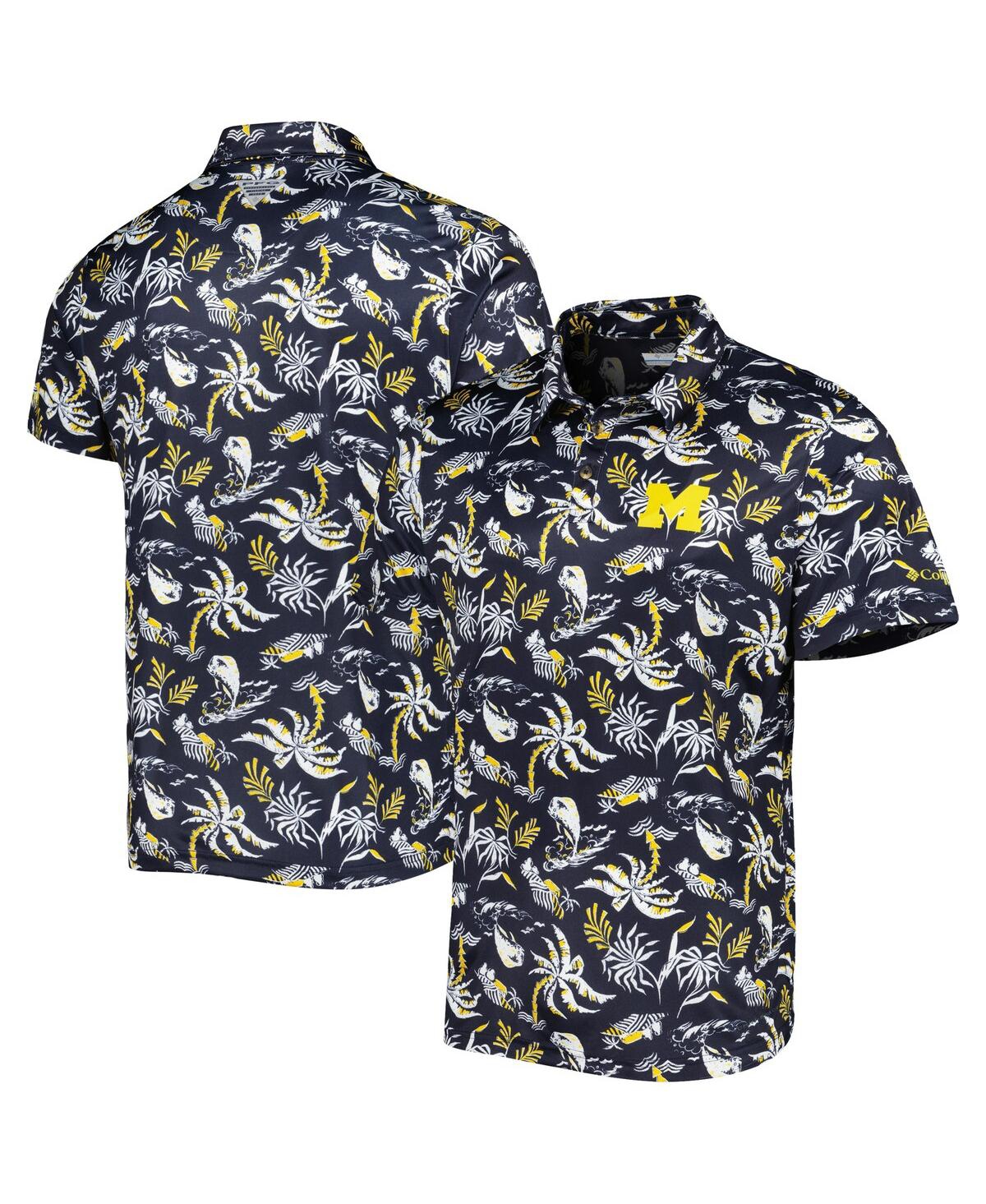 Men's Columbia Navy Michigan Wolverines Super Terminal Tackle Omni-Shade Polo Shirt - Navy