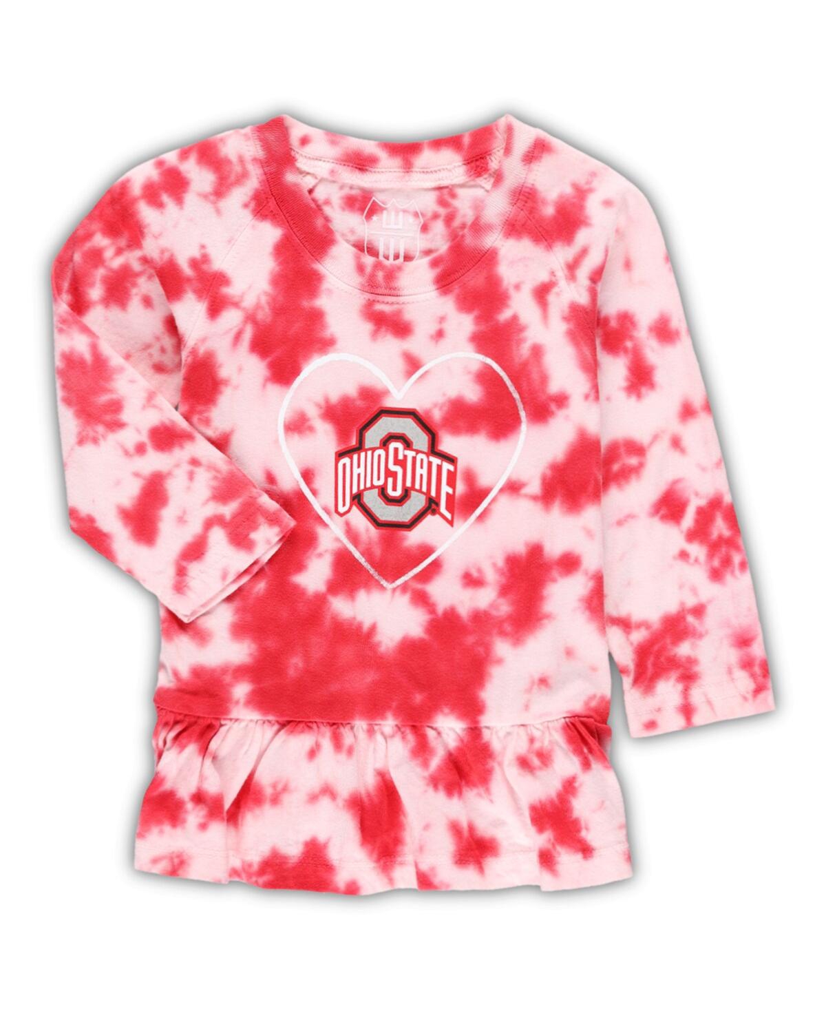 Shop Wes & Willy Infant Girls  Scarlet Ohio State Buckeyes Tie-dye Ruffle Raglan Long Sleeve T-shirt And L