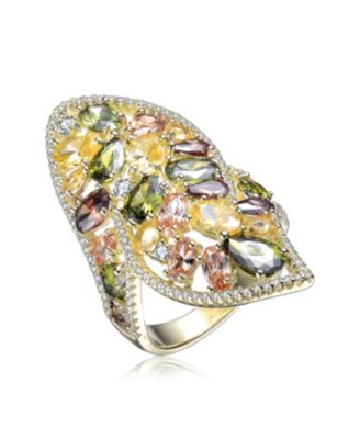 Sterling Silver with Gold Plated Multi Colored Pear Oval and Round Cubic Zirconia Cocktail Ring