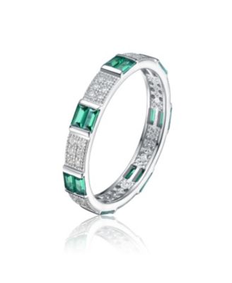White Gold Plated Baguette & Round CZ 3MM Slim Band Ring