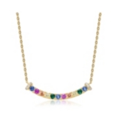 Sterling Silver with Gold Plated and Multi Color Cubic Zirconia Bar Necklace - Multi-Color
