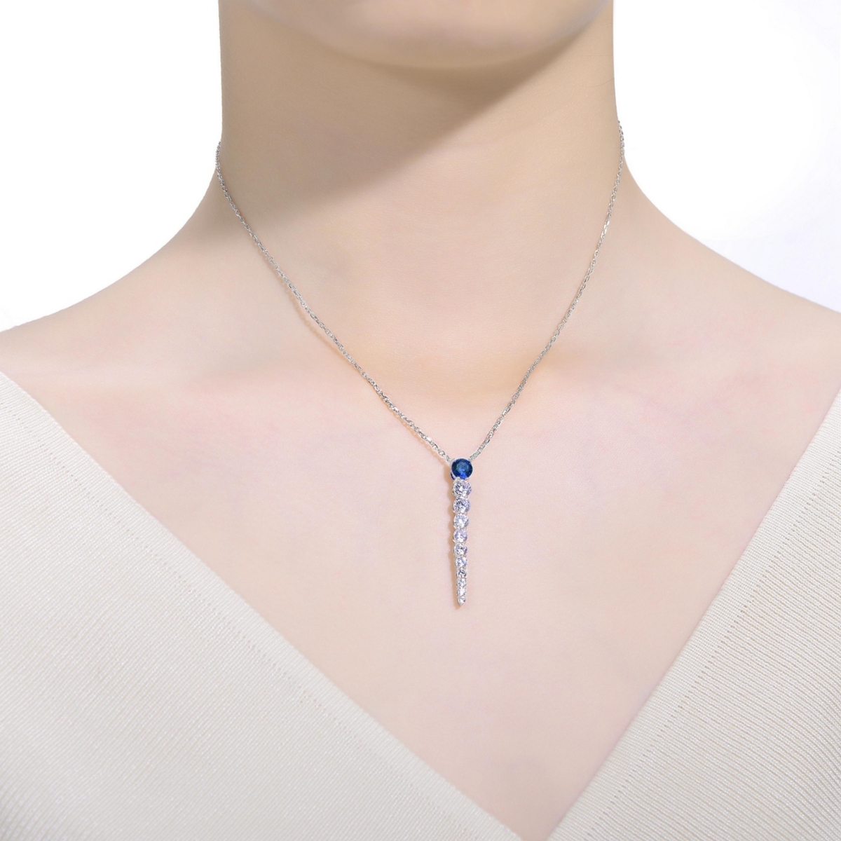 Genevive 14k Yellow Gold Plated with Green & Cubic Zirconia Icicle Journey Pendant Layering Necklace in Sterling Silver