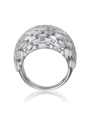 Sterling Silver with Rhodium Plated Clear Green Cubic Zirconia Cluster Dome Ring