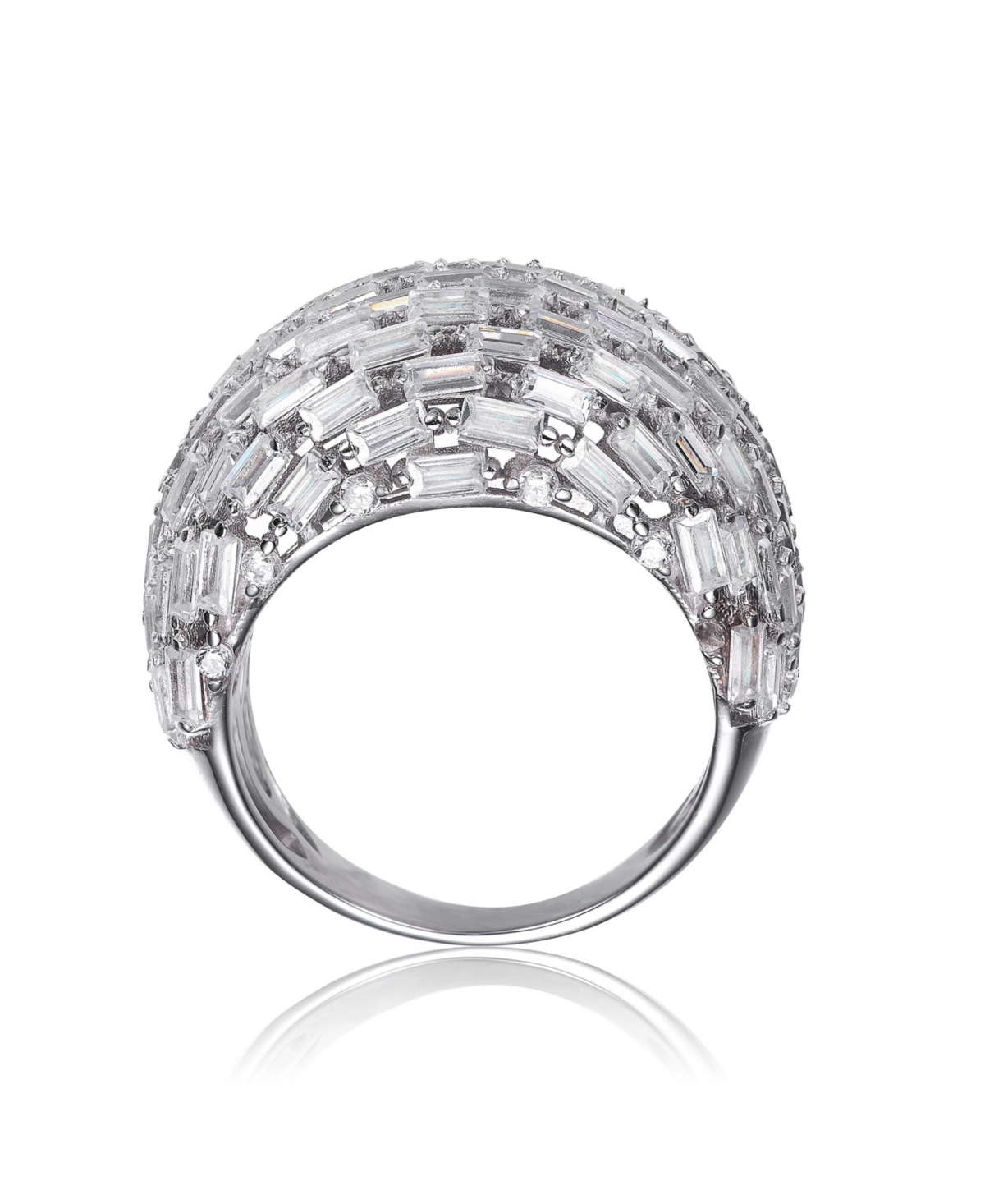 Genevive Sterling Silver with Rhodium PlatedGreen Cubic Zirconia Cluster Dome Ring - Clear