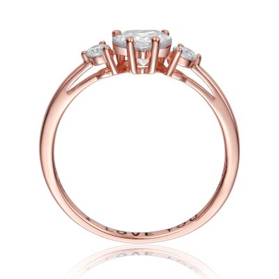 Sterling Silver Heart and Round Clear Cubic Zirconia's Three-Stone "I Love You" Ring