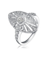 Genevive Sterling Silver Clear Round Cubic Zirconia Filigree Ring - Clear