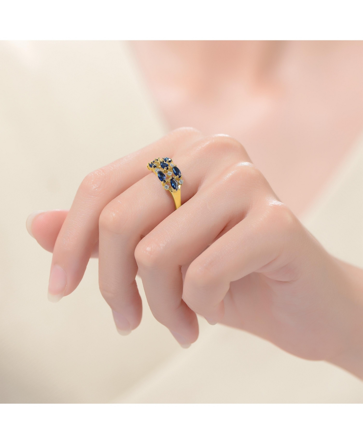 Genevive Sterling Silver with Gold Plated Marquise and Round Cubic Zirconia Coctail Ring