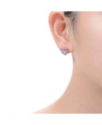 Charming Sterling Silver Heart Stud Butterfly Earrings with 18K Rose Gold Plating and Pink Cubic Zirconia