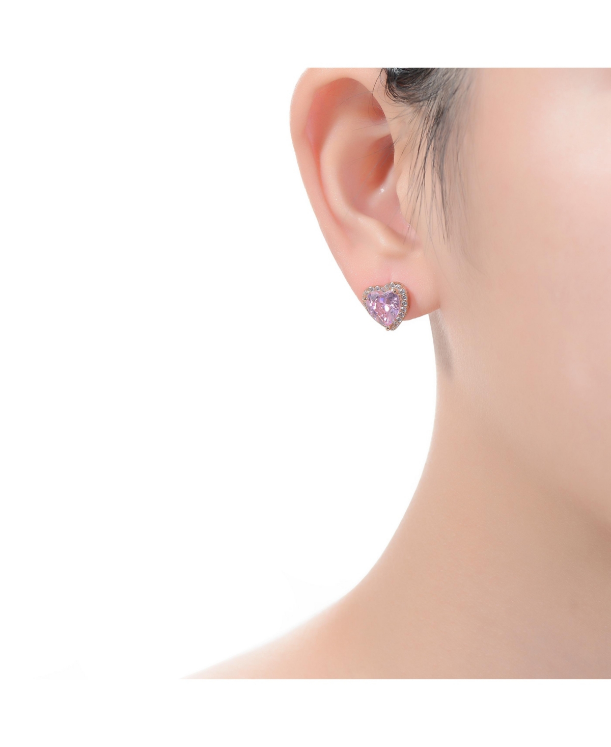 Genevive Charming Sterling Silver Heart Stud Butterfly Earrings with 18K Rose Gold Plating andCubic Zirconia - Pink