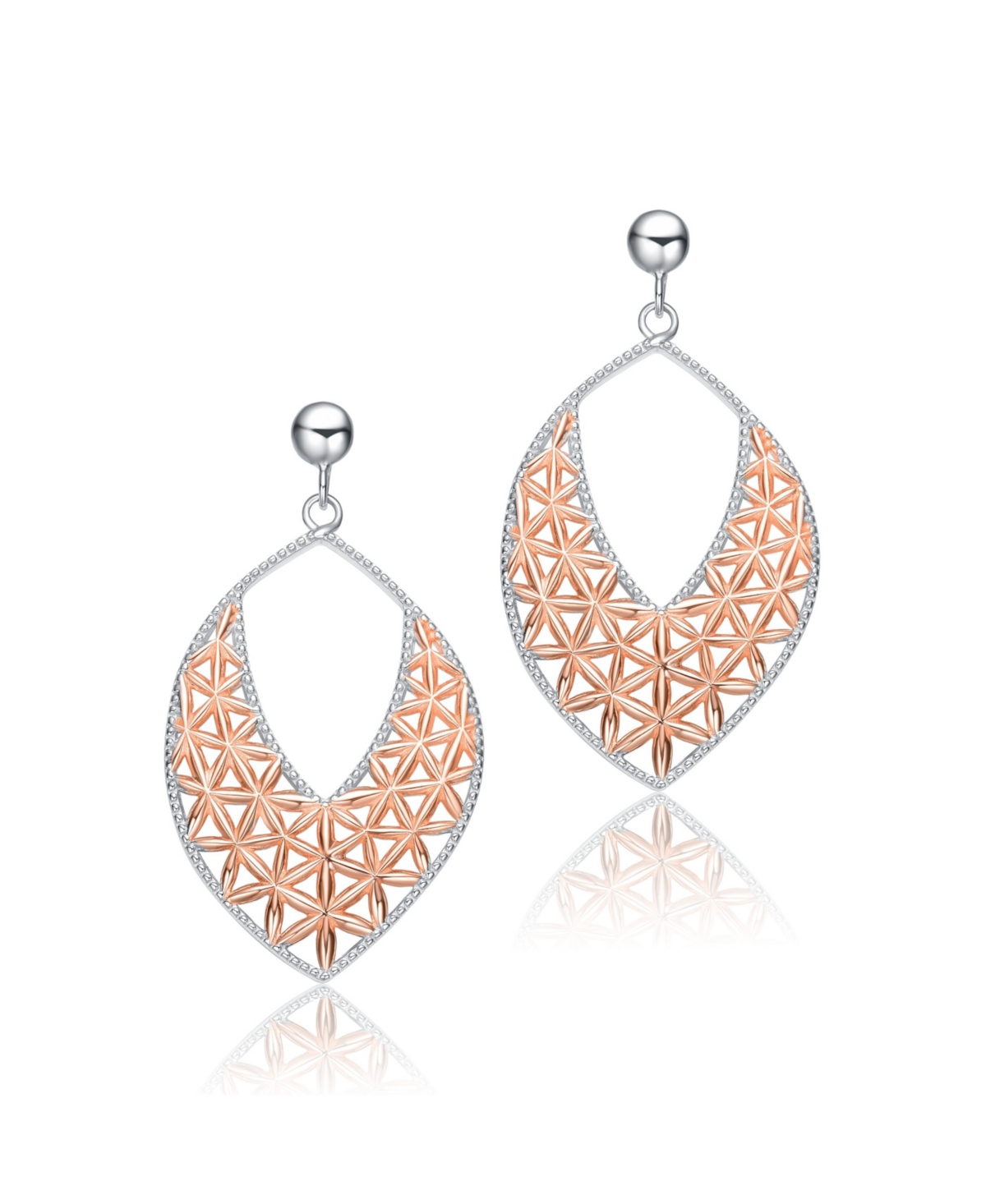 GENEVIVE CLASSY STERLING SILVER TWO-TONE DANGLING EARRINGS